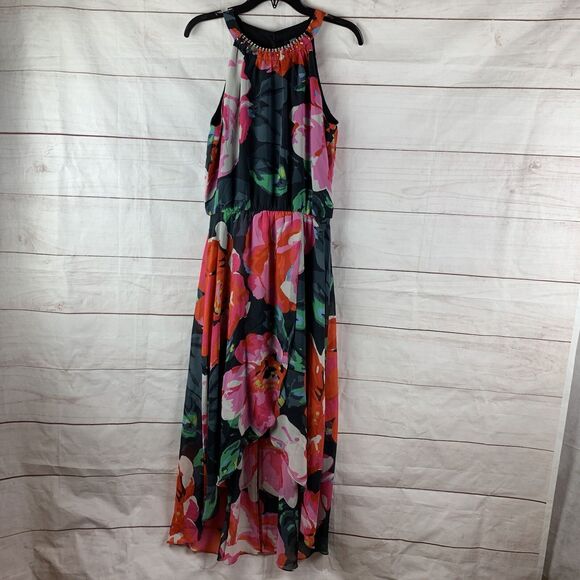 MSK Dress Floral Midi Party Wedding high-low Jeweled 8 M Kaftan lined elastic - Picture 7 of 16